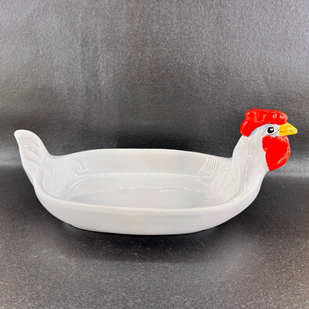 Vintage Peasant Village Italy Chicken Hen Egg Cup Platter Dish 69635